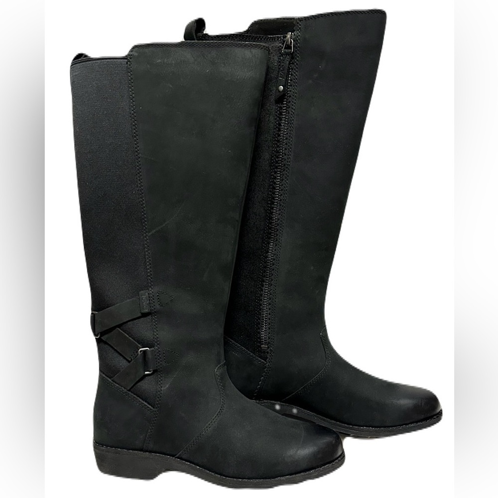 NEW Teva Womens Size 6 Black Leather Tall Ellery Waterproof Boot *Display Pair* - Picture 4 of 9
